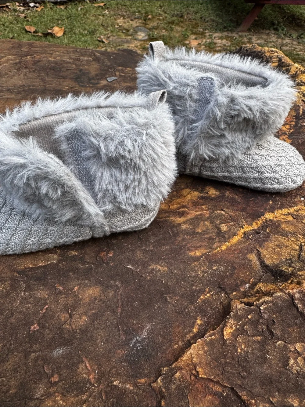 Cozy Gray Faux Fur Knit Baby Booties - Kids Shoes